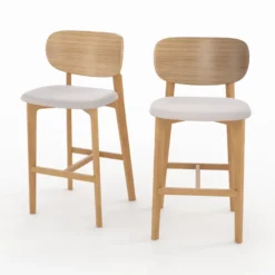 Lot de 2 chaises pour îlot central 66 cm en bois et tissu beige - aria