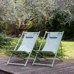 Lot de 2 chiliennes cyprus - textilène vert sauge structure vert sauge