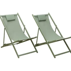 Lot de 2 chiliennes cyprus - textilène vert sauge structure vert sauge