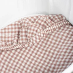 Lot de 2 draps housses pour nacelle praliné vichy rayures moka