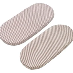 Lot de 2 draps housses pour nacelle praliné vichy rayures moka
