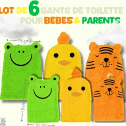 Lot de 6 gants de toilette bébé & enfant