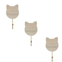 Lot de 3 patères bois chat naturel