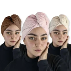 Lot de 3 serviettes microfibres turban