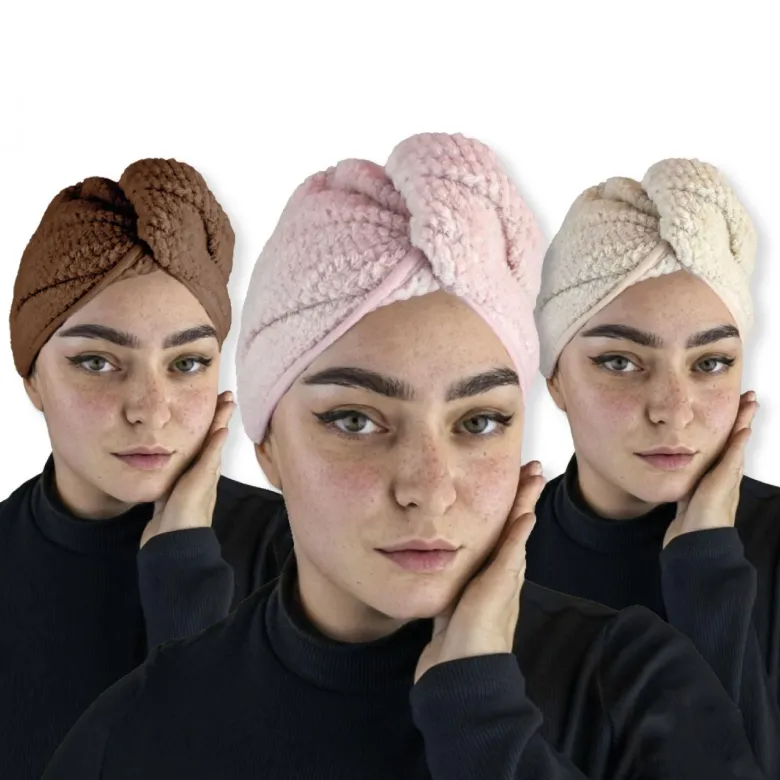 Lot de 3 serviettes microfibres turban