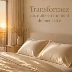 Lot de 2 taies d'oreiller satin effet soie 50x70 cm, champagne doré