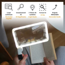 Loupe led fresnel x5 - 48 leds - 3 modes lumineux - lecture et détente