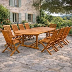 Lubok table de jardin ovale 8 chaises et 2 fauteuils en teck huilé