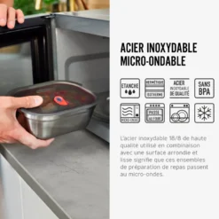 Lunch box en inox micro-ondable set de 3 mix (600-900-1200ml)