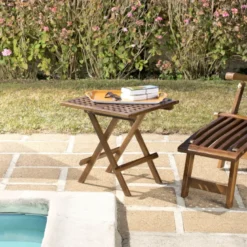Maeva - table pique nique de jardin carrée 50x50cm bois teck huilé