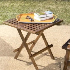 Maeva - table pique nique de jardin carrée 50x50cm bois teck huilé
