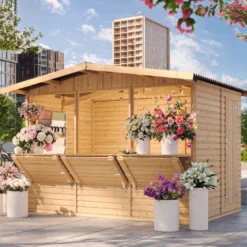 Maison de jardin en bois, étal de marché en bois h232x336x263 cm 6m2 - beige