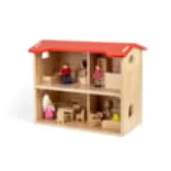 Maison de poupées en bois avec famille