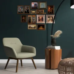 Malmo-fauteuil en bois patiné noyer et tissu trendy sauge