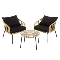 Malo - ensemble de 2 fauteuils rotin synthétique et table basse ronde