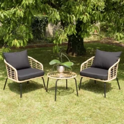 Malo - ensemble de 2 fauteuils rotin synthétique et table basse ronde