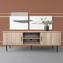 Manado meuble tv en bois cannelé à portes coulissantes 140cm