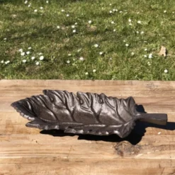 Mangeoire à oiseaux abreuvoir jardin feuille en fonte marron 26cm