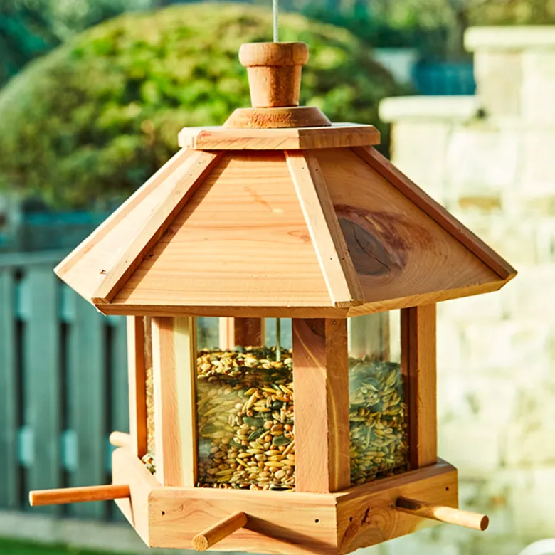 Mangeoire oiseaux bois cèdre 6 emplacements toit amovible jardin