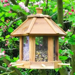 Mangeoire oiseaux bois cèdre 6 emplacements toit amovible jardin