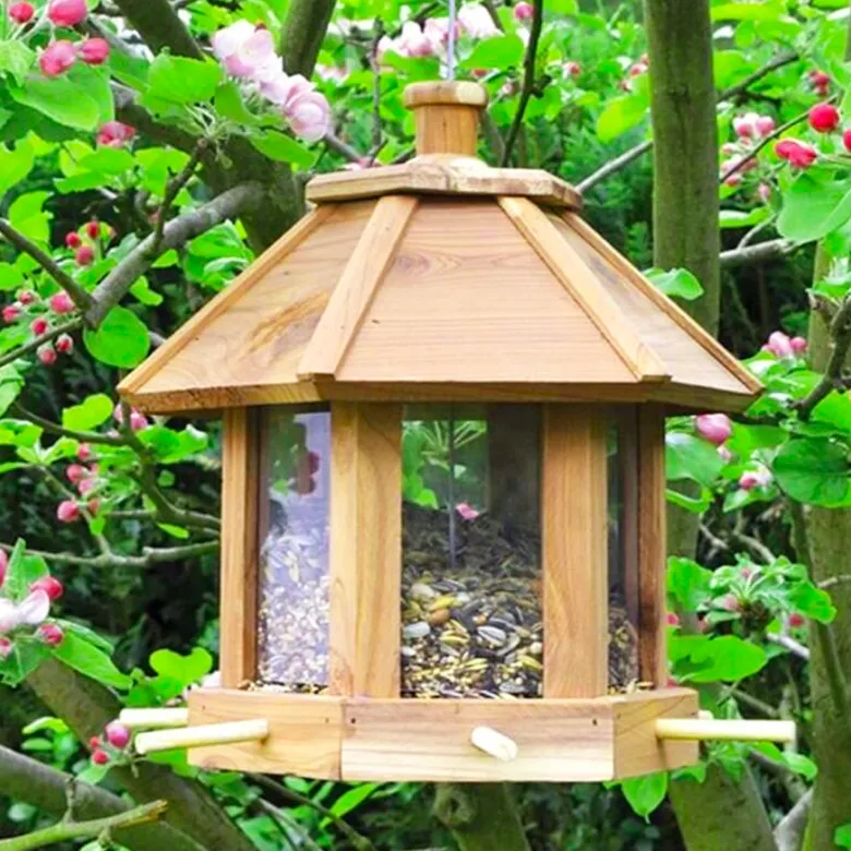 Mangeoire oiseaux bois cèdre 6 emplacements toit amovible jardin