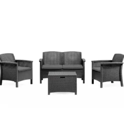 Maniza salon de jardin 4 places effet résine tressée gris anthracite avec table
