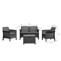 Maniza salon de jardin 4 places effet résine tressée gris anthracite avec table