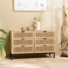 Marceau - commode en bois 6 tiroirs cannage naturel pieds métal noir