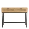 Marceau - console en bois 2 tiroirs cannage naturel pieds métal noir