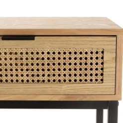Marceau - console en bois 2 tiroirs cannage naturel pieds métal noir
