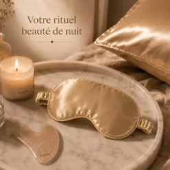 Masque de nuit satin effet soie occultant, doux pour la peau, champagne doré