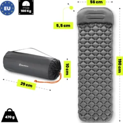 Matelas gonflable campmat hypermotion ultraléger 1 place avec oreiller