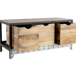 Meuble de rangement en bois manguier massif et métal 3 tiroirs l100 cm atelier