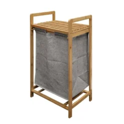 Meuble à linge 1 panier amovible bambou