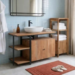 Meuble salle de bain en bois et métal