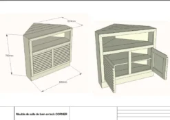 Meuble sdb d'angle en teck 85 cm corner