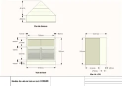 Meuble sdb d'angle en teck 85 cm corner