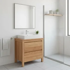 Meuble sdb en teck massif 80 cm varedo