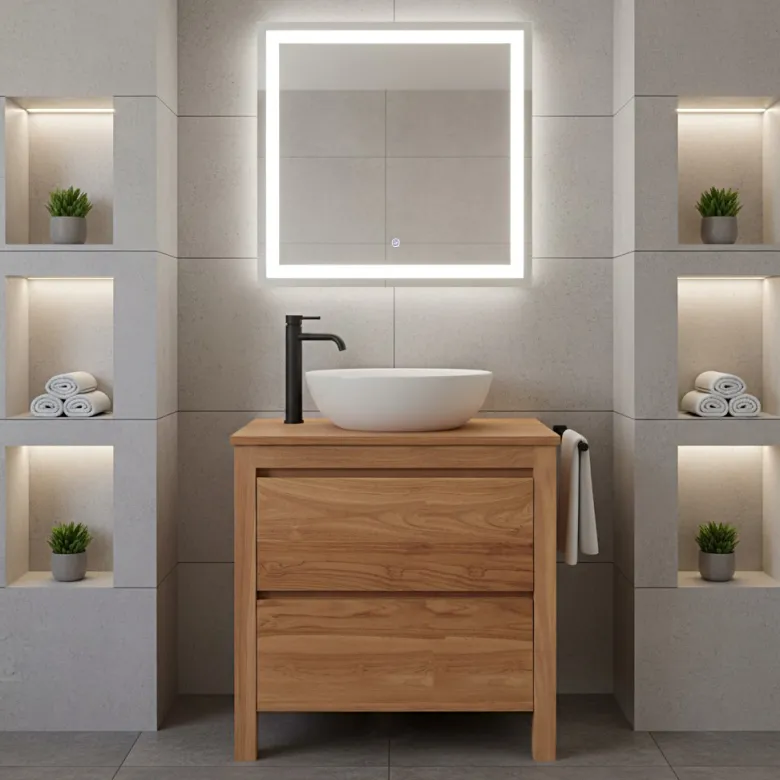 Meuble sdb en teck massif 80 cm varedo