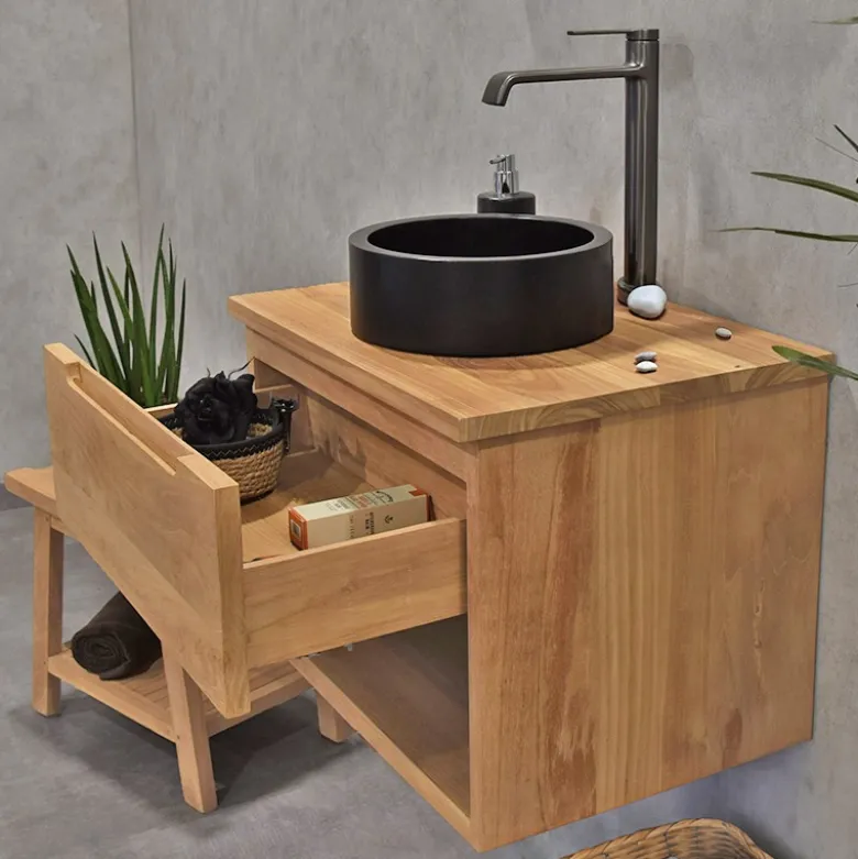 Meuble sdb teck massif 60 cm khartane