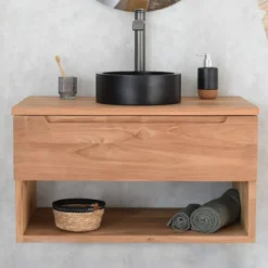 Meuble sdb teck massif 80 cm khartane