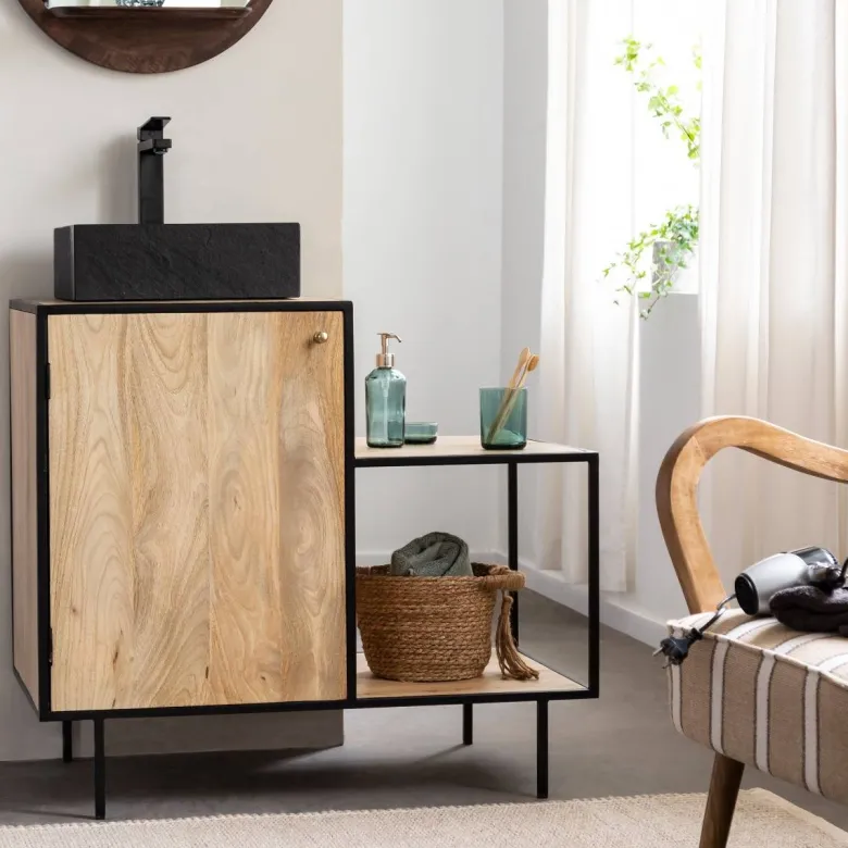 Meuble sous vasque en bois et métal