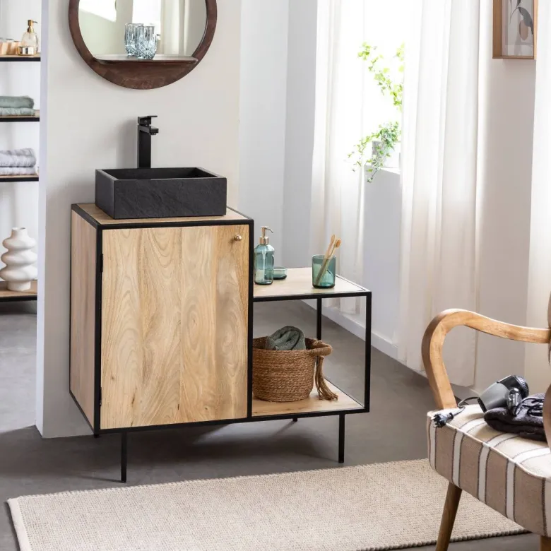 Meuble sous vasque en bois et métal