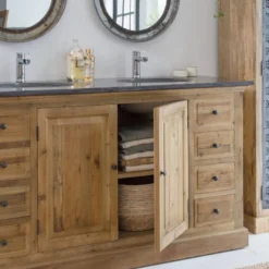 Meuble sous vasque en bois recyclé ambre