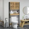 Meuble étagère dessus wc - 2 portes, 2 étagères - mdf noir bois bambou verni