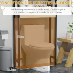 Meuble étagère dessus wc - 2 portes, 2 étagères - mdf noir bois bambou verni