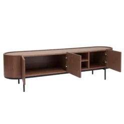 Meuble tv bois foncé noyer et métal noir avec rangements l180 cm skye