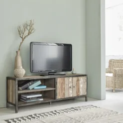 Meuble tv pin recyclé et métal 2 portes