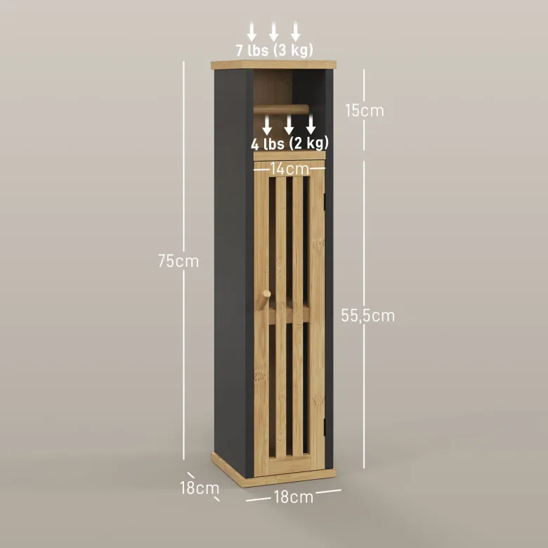 Meuble wc avec support papier toilette - porte, étagère - mdf noir bambou verni