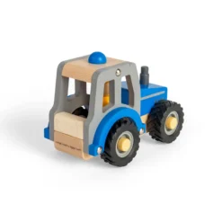 Mini jouet tracteur bleu en bois